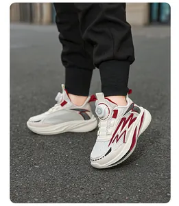 Kids breathable mesh sneakers with rotating dial lace system in white and burgundy