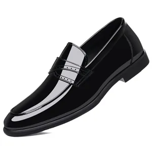 Men's formal patent leather penny loafers in glossy black finish