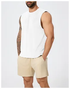 Detailed view of men's white mesh quick-dry sleeveless athletic tank top for gym