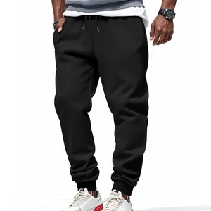 Detailed view of men's black loopback cotton joggers with adjustable drawstring waist