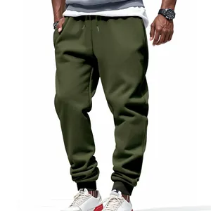 Full view of men's olive green jogger sweatpants for athletic training and casual wear