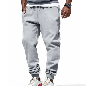 Detail showing the fit and texture of men's classic grey athletic jogger sweatpants