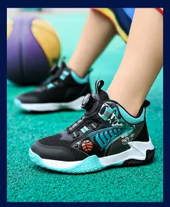 Basketbalschoenen voor kinderen met mesh bovenwerk en draaisluiting in zwart teal