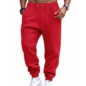 Pantaloni sportivi rossi classici da uomo con coulisse e polsini a costine