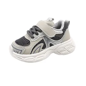 Toddler breathable mesh sneaker with soft sole and Velcro strap in grey white