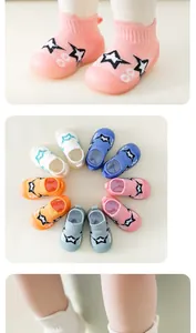 Multi-color toddler walking shoes with soft non-slip soles and cartoon star patterns.