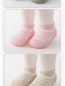Detail of breathable baby walking shoes with soft non-slip rubber soles for toddlers