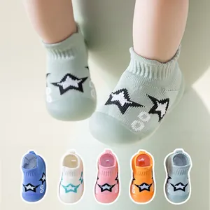 Soft sole anti-slip baby walker shoes with knit socks and star pattern for infants