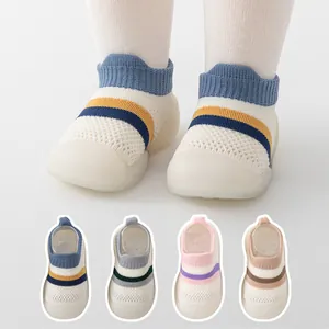 Striped Mesh Breathable First Walker Sock Shoes With Non Slip Soft Rubber Sole Casual Indoor Toddler Footwear Lightweight Comfy Shoes