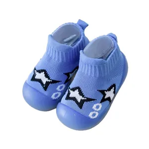 Blue cartoon star baby walking shoes with soft anti-slip soles for toddlers