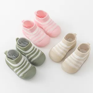Breathable soft sole anti-slip baby toddler sock shoes in pink green and beige
