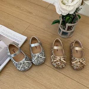 Girls Sequin Princess Shoes Shiny Bow Mary Jane Flats Toddler Comfortable Versatile Soft Sole Party Wedding Dress Shoes