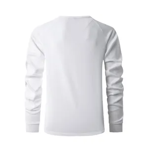 Back view of white men's long sleeve waffle knit quick-dry Henley T-shirt for casual wear