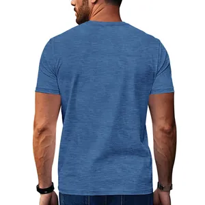 Professional back view of a blue vintage slub cotton short sleeve t-shirt for men