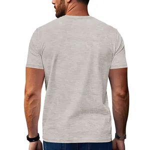 Detailed back view of a men's vintage casual slub cotton t-shirt in light grey color.