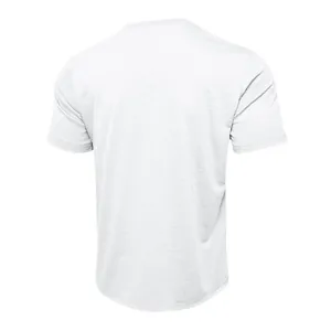 Detailed back view of a white vintage casual slub cotton short sleeve T-shirt for men
