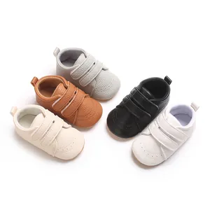 Style Britannique Chaussures Premier Pas Nourrisson Semelle en Caoutchouc Antidérapante Chaussures en Cuir PU pour Garçons Filles Printemps Automne Brogue Auto-agrippant Chaussures de Marche Tout-petit