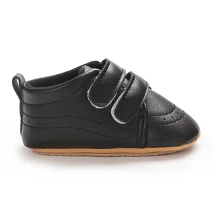 Chaussures de marche pour bébé de style britannique noir avec scratch et semelle antidérapante