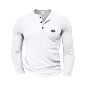 Lässiges langärmliges Henley-Hemd für Herren aus Waffelstrick in Weiß