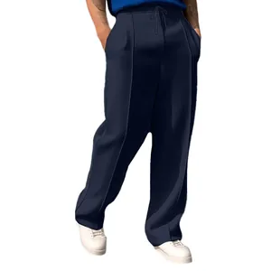 Pantalones de chándal holgados para hombre azul marino con cordón y costura vertical