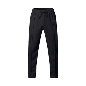 Vista completa de pantalones joggers negros para hombre con cordón y costuras frontales