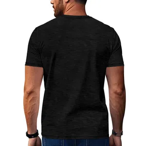Back view of a black slub cotton t-shirt for men featuring a subtle textured finish