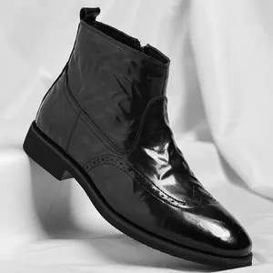 Ανδρικά Μποτάκια Chelsea Brogue Βρετανικού Στυλ Vintage Υφή Χειροποίητης Πτυχής Φερμουάρ Χειμερινά Ζεστά Casual Μποτάκια