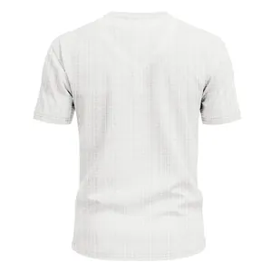 Back view of white men's short sleeve T-shirt with breathable slub texture