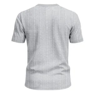 Detailed back view of a men's casual grey t-shirt featuring breathable slub fabric texture.