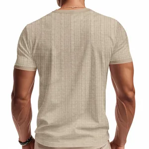Vue arrière détaillée d'un t-shirt beige pour homme avec texture en lin chiné