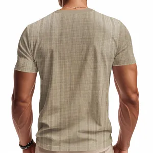 Detail shot showing the back view of a men's American style slub texture breathable t-shirt