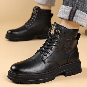 Herren Martin Stiefel Regeneriertes Leder Gummisohle Fleece Gefüttert Warm Winter Britischen Stil Arbeitsstiefel Outdoor Schuhe