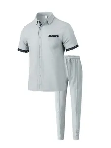 Herren Casual-Set 2-teilig grau mit Kurzarmhemd und passender langer Hose für den Sommer