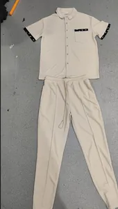 Herren Freizeit-Set 2-teilig mit Kurzarmhemd und passender Kordelzug-Hose in Beige