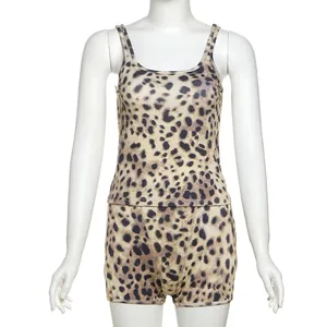 Two-piece women's set featuring leopard print tank top and shorts on mannequin
