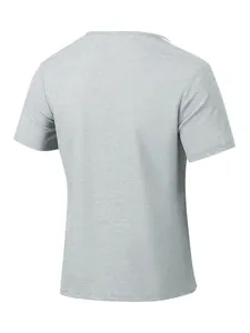 Detailed back view of a men's gray waffle knit short sleeve t-shirt with textured fabric