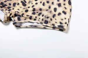 Detailed macro shot of leopard print ribbed knit fabric showing high quality stitching