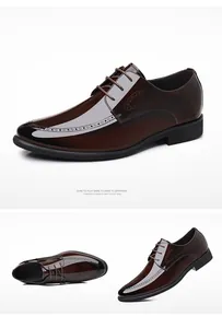 Multi-angle views of glossy brown patent leather formal dress shoes for men