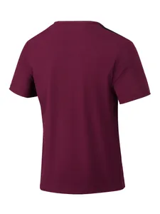 Detailed back view of men's burgundy waffle knit short sleeve t-shirt with shoulder stripe
