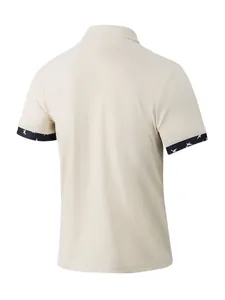 Back view of men's waffle knit short sleeve polo shirt in off-white beige color