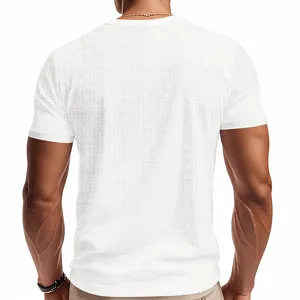 Back view of men's white vintage slub knit T-shirt showing detailed fabric texture