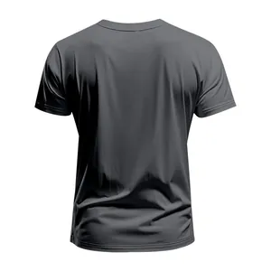 Vista posteriore dettagliata di una t-shirt grigio scuro slim fit da uomo a manica corta