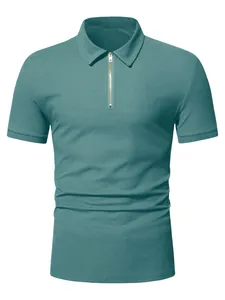 Herren Slim Fit Polo-Shirt mit kurzem Arm und Reißverschluss in Blaugrün Piqué