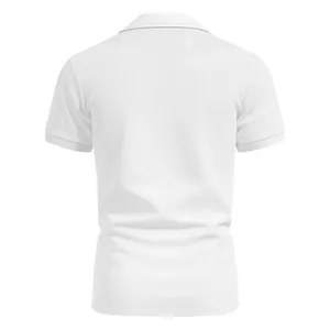 Detailed back view of a classic white men's short-sleeved pique polo shirt with collar