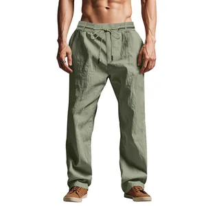 Vista detallada de pantalones de playa para hombre en lino transpirable con cordón