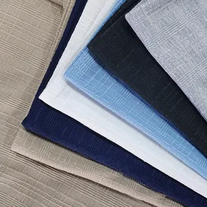 Close-up of slub linen fabric texture in various colors for summer men's T-shirts.