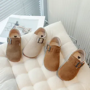 Stylish children's retro Birkenstock shoes in soft suede with adjustable buckle strap