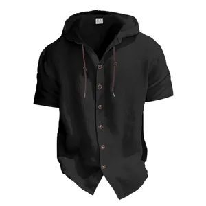 Vue sur mannequin fantôme d'un t-shirt à capuche noir pour homme avec boutons
