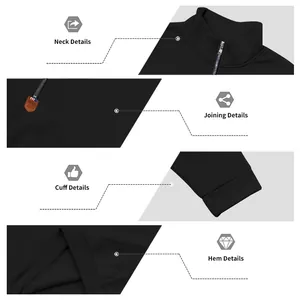 Detailansicht von Herren-Sweatshirt mit halbem Reißverschluss an Kragen, Bündchen und Saum