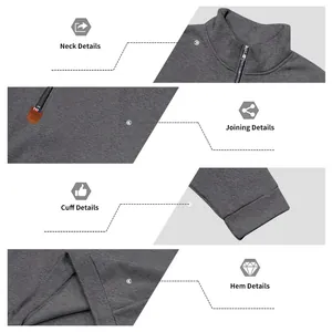 Detailansicht von Kragen, Ärmeln und Saum des Fleece-Sweatshirts mit halbem Reißverschluss